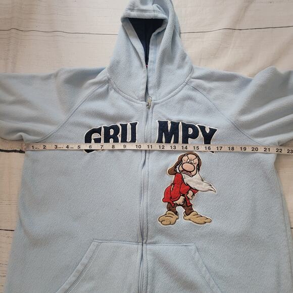 Disney Size Youth L Blue Fleece Zip Up Hoodie Grumpy Seven Dwarfs Embroidered - Picture 5 of 8